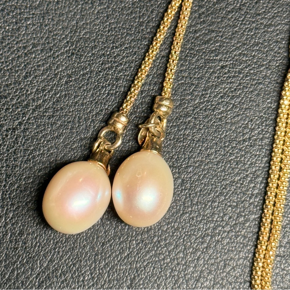 Sterling Silver 925 Vermeil Dyadema Real Pearl End Tassels Y Necklace 36" - Picture 10 of 10